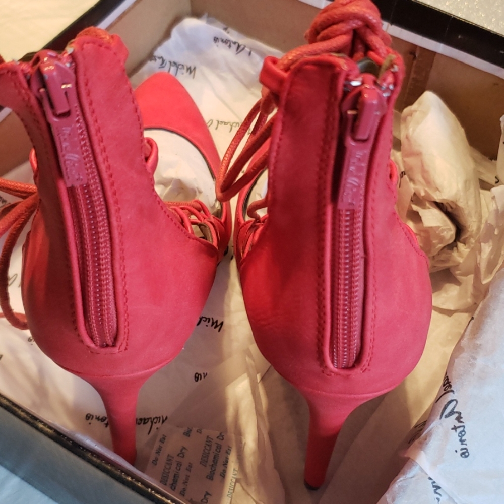 Michael Antonio NEW Heel Lace Up Gladiator Strappy Stiletto Pumps Sexy RED Women - Picture 11 of 12